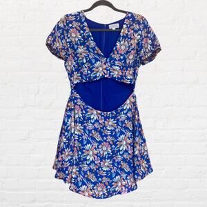 Lucca Couture blue floral mini dress with mid section cut out
